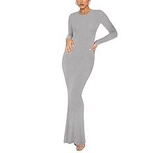 REORIA Women's Sexy Crew Neck Lounge Long Dress Elegant Long Sleeve Ribbed Bodycon Maxi Dresses | Amazon (US)
