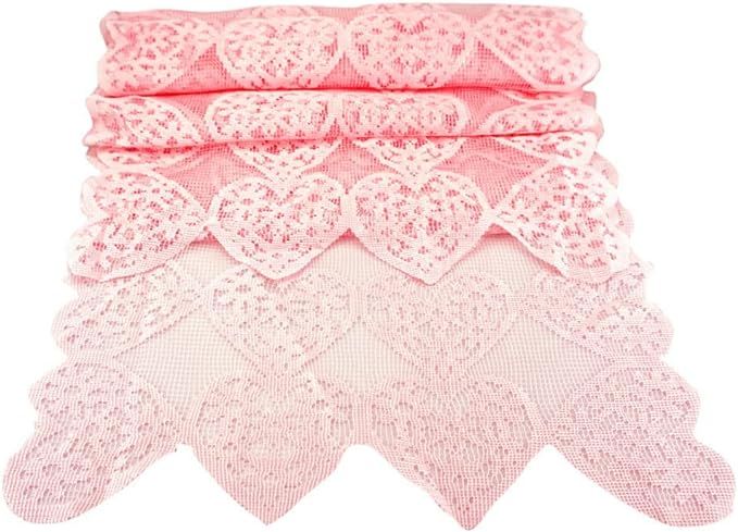 SaktopDeco 14 x 72 Inch Valentines Day Runner Pink Heart Table Runner Lace for Valentines Day Wed... | Amazon (US)