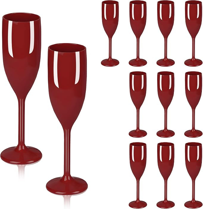Dark Red Plastic Champagne Flutes 12pcs Unbreakable Wine Glasses | Amazon (US)