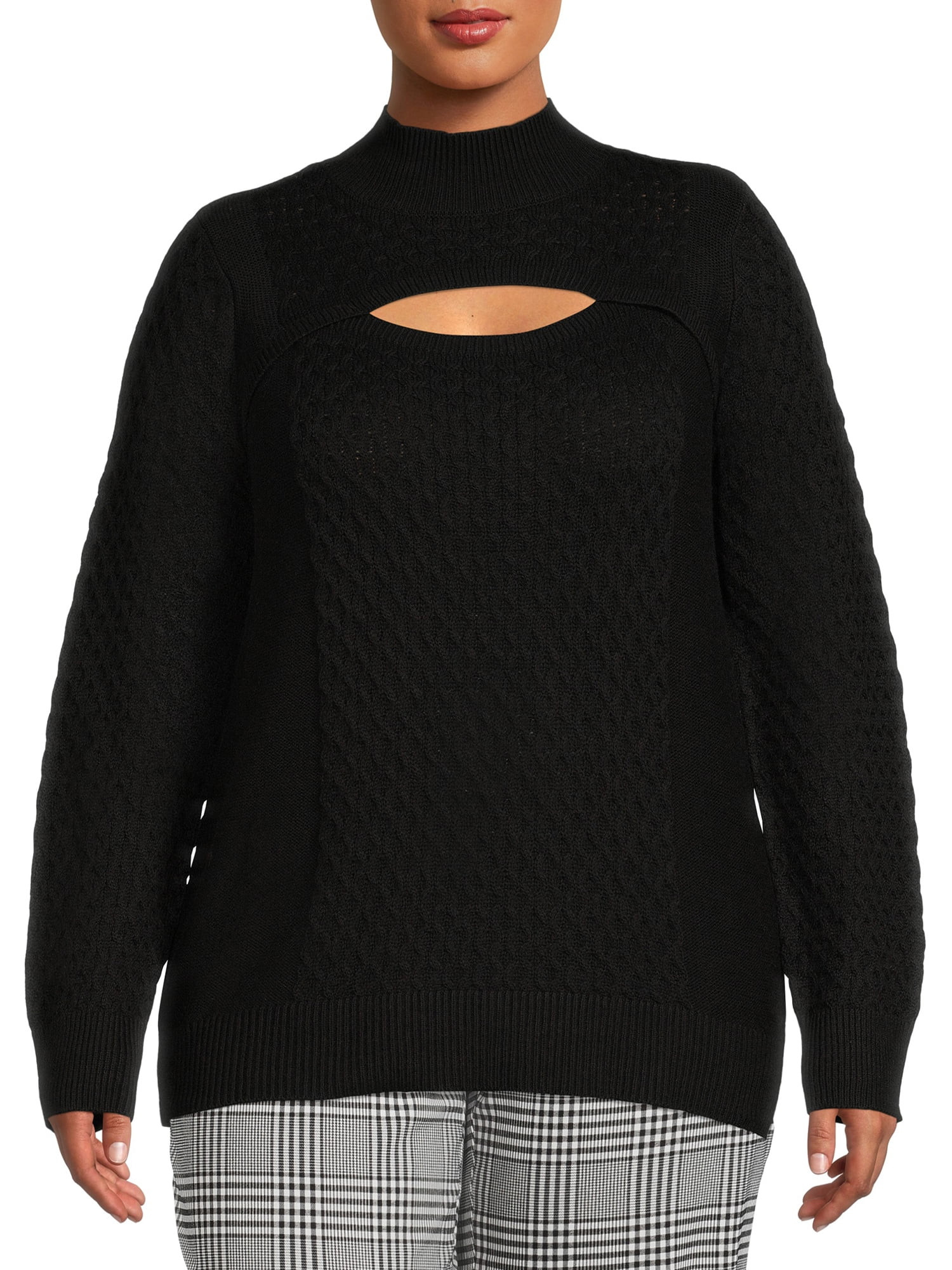 Terra & Sky Women's Cutout Pullover Sweater | Walmart (US)