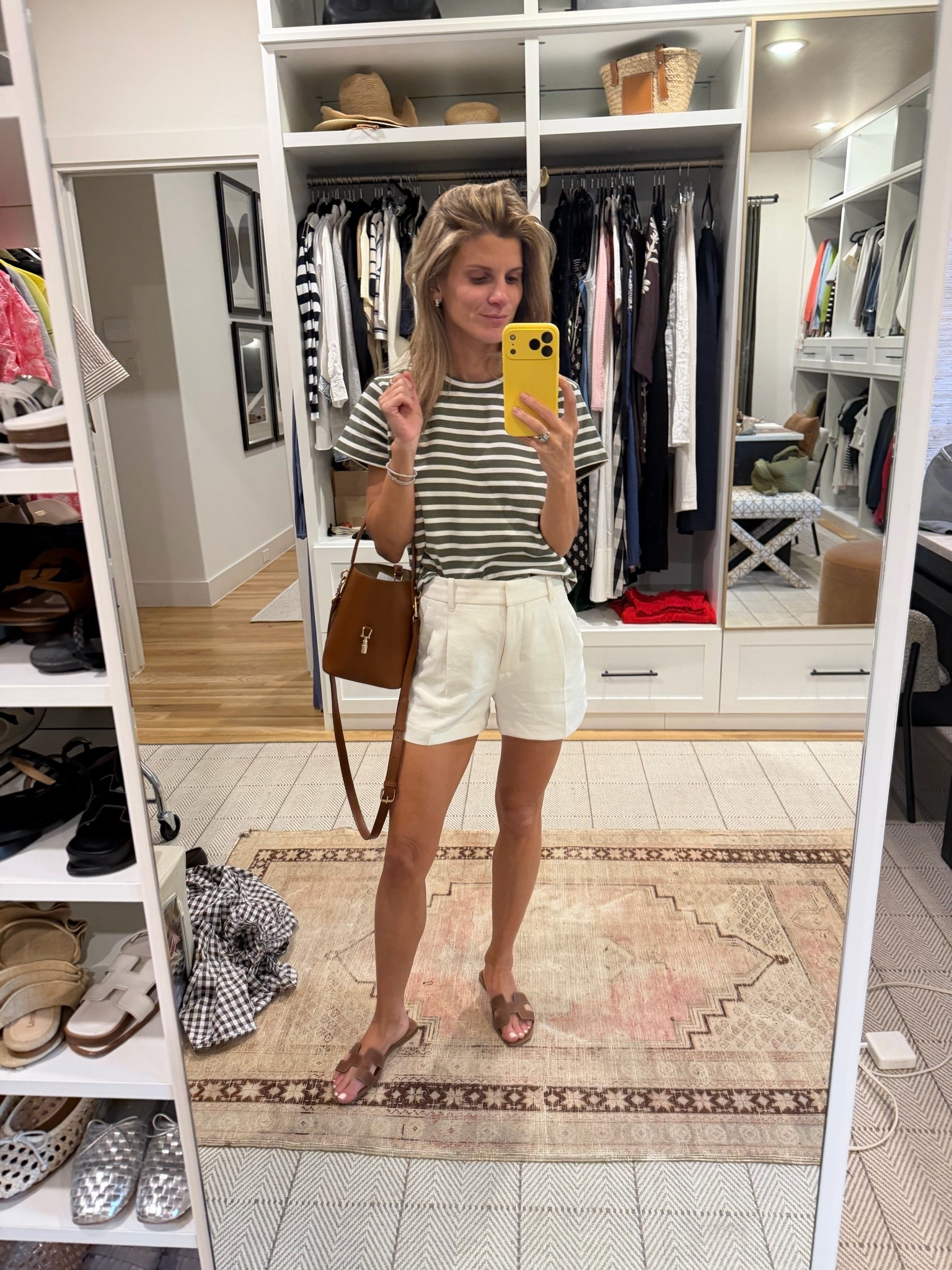 Aritzia high waisted white shorts and Tuckernuck basic striped tee!