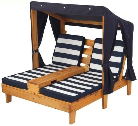 KidKraft Wooden Outdoor Double Chaise Lounge with Cup Holders, Kid's Patio Furniture, Honey with ... | Amazon (US)