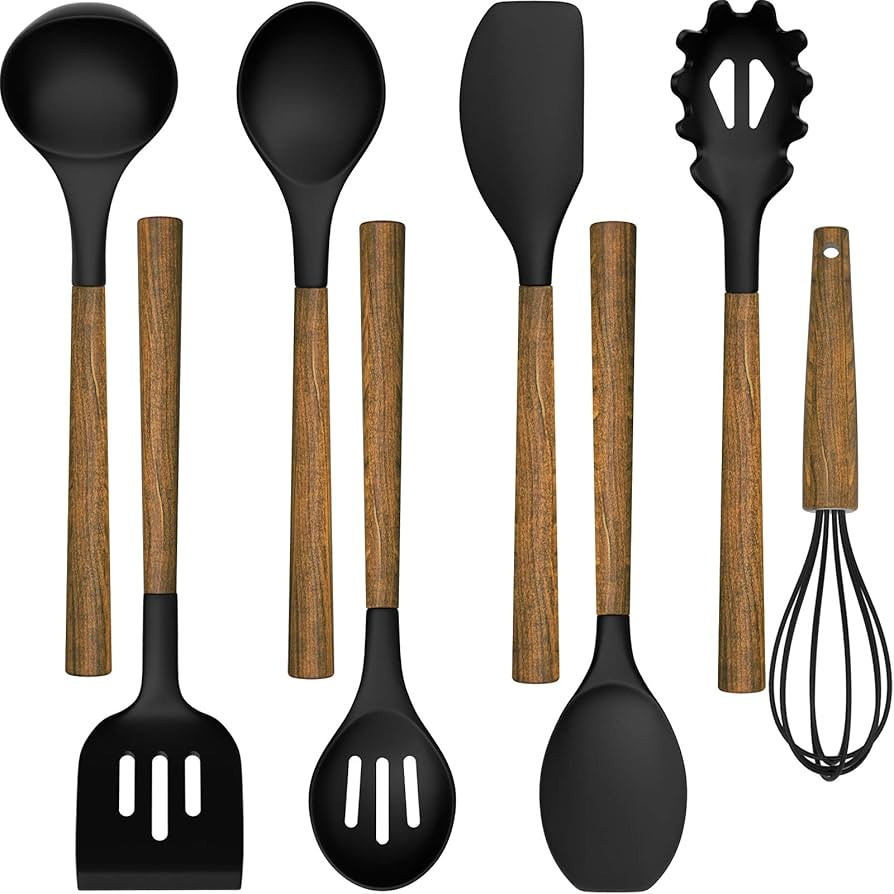 Silicone Cooking Utensil Set, Umite Chef 8-Piece Kitchen Utensils Set with Natural Acacia Wooden ... | Amazon (US)