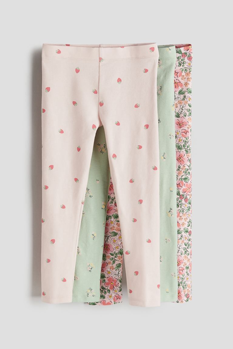 3-pack Jersey Leggings - Light pink/strawberries - Kids | H&M US | H&M (US + CA)