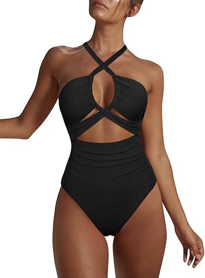 Hilor Women's One Piece Swimsuit Sexy Cutout Halter Bathing Suits Crossover High Cut Monokini Swi... | Amazon (US)