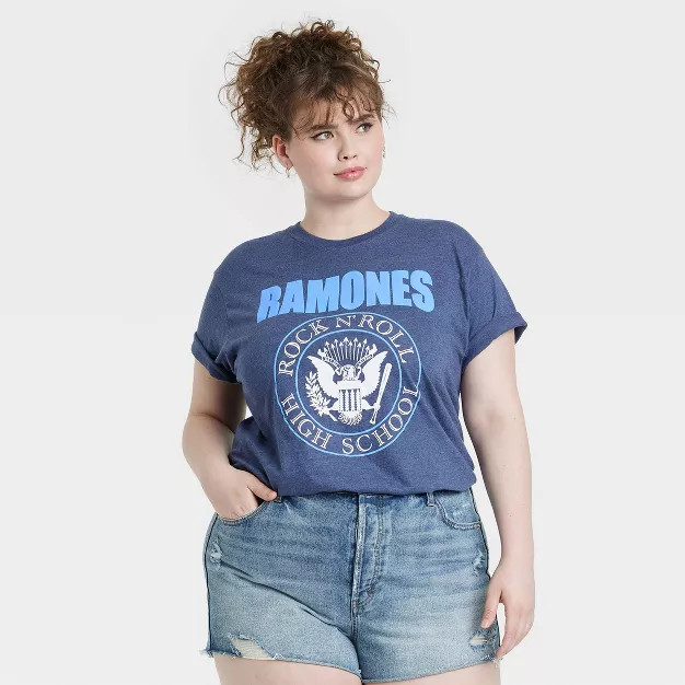 Women's Ramones Collegiate Short Sleeve Graphic Boyfriend T-Shirt - Blue | Target
