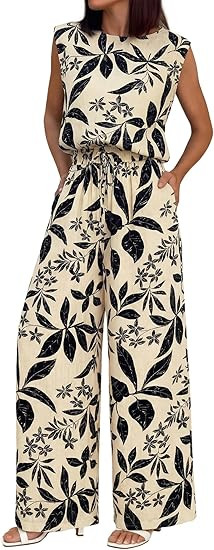 BTFBM Lounge Sets For Women Summer Sweatsuits 2 Piece Tracksuit Sleeveless Tops Wide Leg Pants Fl... | Amazon (US)