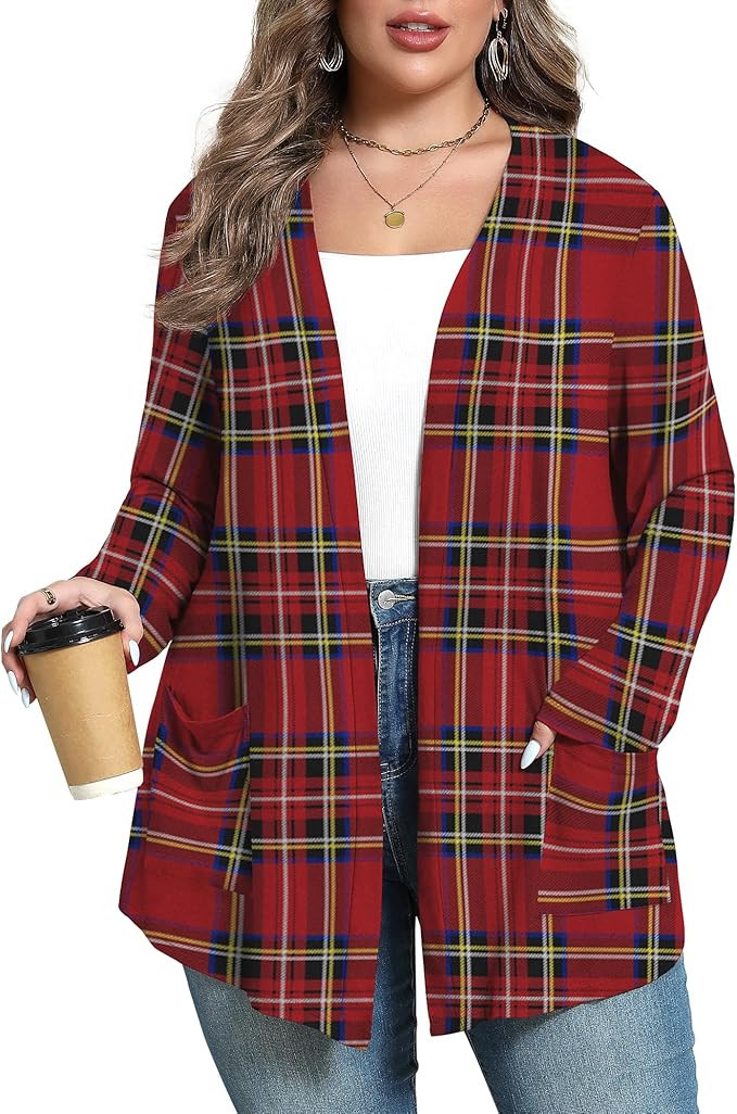 Women's Plus Size Lightweight Long Sleeve Casual Soft Open Front Cardigan Cover ups with Pockets | Amazon (US)