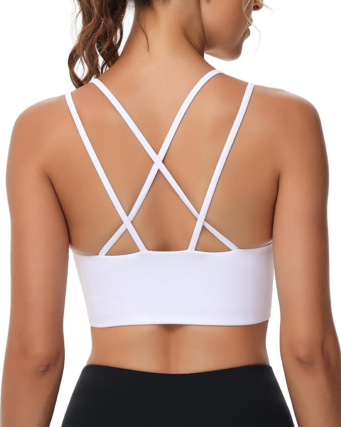 Attifall B/C Cup Criss Cross Longline Sports Bras Light Support Strappy Yoga Running Workout Bra | Amazon (US)