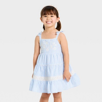 Toddler Girls' Striped Embroidered Dress - Cat & Jack™ Blue 3T | Target
