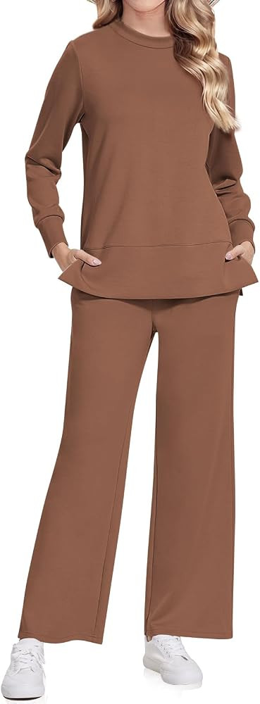 UEU Womens 2 Piece Outfits Sweatsuit Set Long Sleeve Sweatshirt Wide Leg Sweatpants Fall Matching... | Amazon (US)