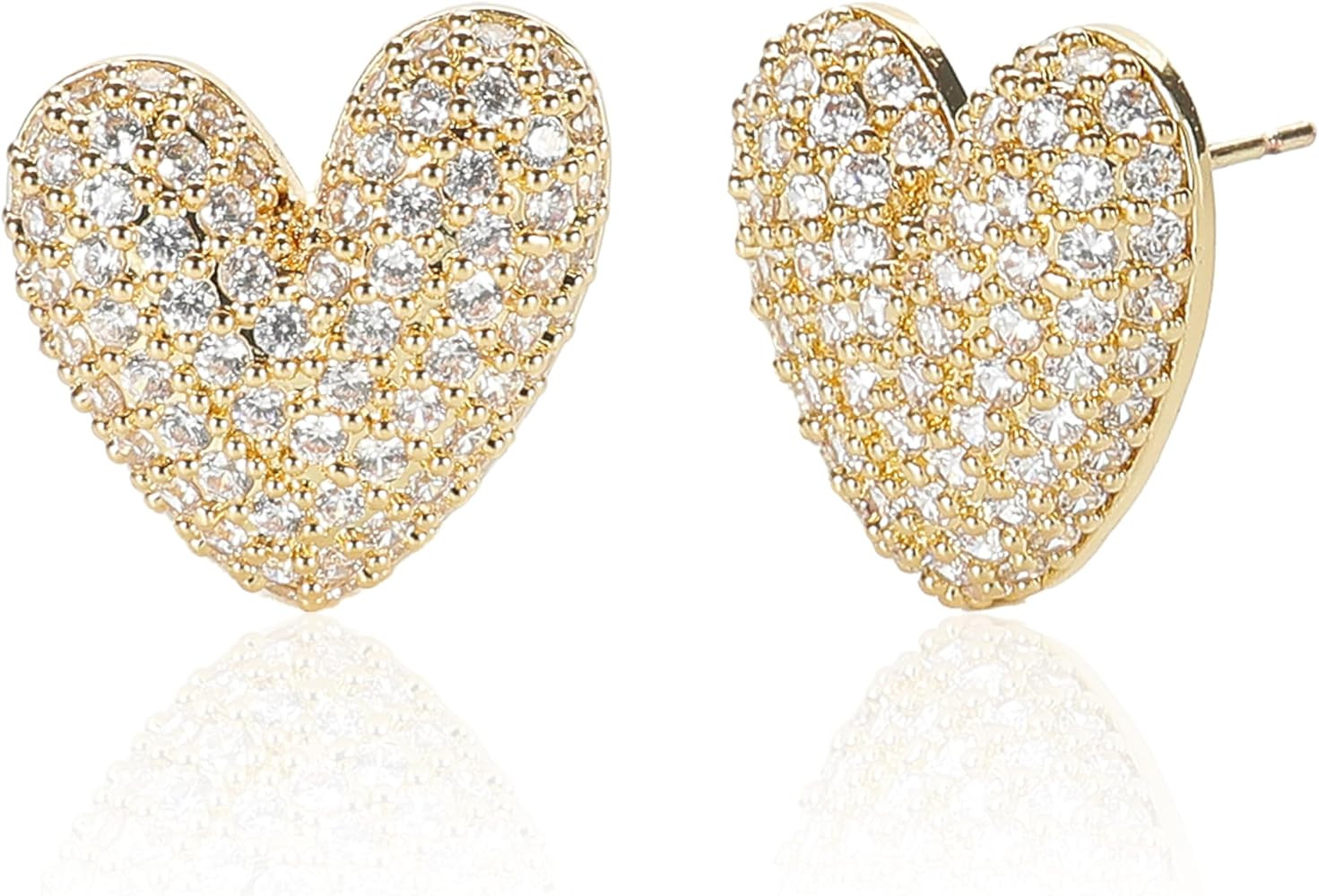 Heart Earrings for Women Silver Heart Stud Earrings 14K Gold Plated Sterling Silver Post Bling Je... | Amazon (US)