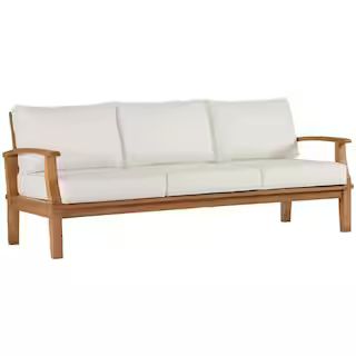 MODWAY Marina Natural Teak Outdoor Sofa with White Cushions-EEI-4176-NAT-WHI - The Home Depot | The Home Depot