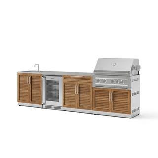 Outdoor Kitchen 5-Burners Liquid Propane Grill Island in Stainless Steel Grove with 36in Platinum Grill, Sink and Fridge | The Home Depot