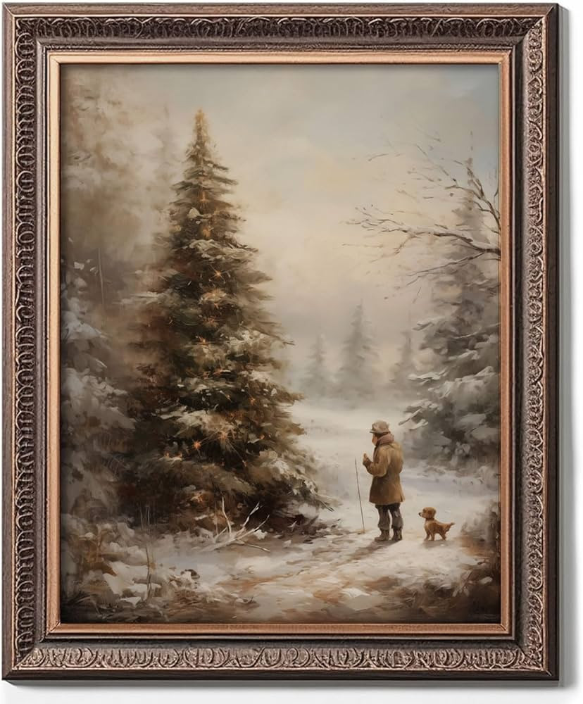 Vintage Christmas Wall Art, Cozy Country Farmhouse Art Print, Santa Claus Winter Forest Pine Prin... | Amazon (US)