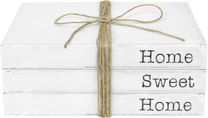 TenXVI Designs Decorative White Books, Set of 3 - Home Sweet Home Stacked Books - Rustic Farmhous... | Amazon (US)