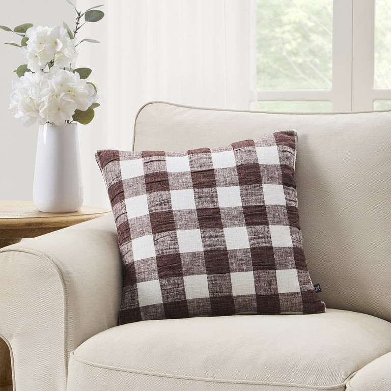 My Texas House 18" x 18" Brown Textured Plaid Decorative Pillow Cover | Walmart (US)