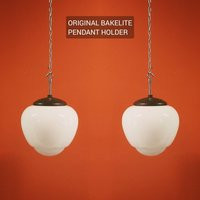 6 Available Vintage Acorn Opaline Milk Glass Kitchen Pendant Lights with Original Bakelite Cap | Etsy (US)