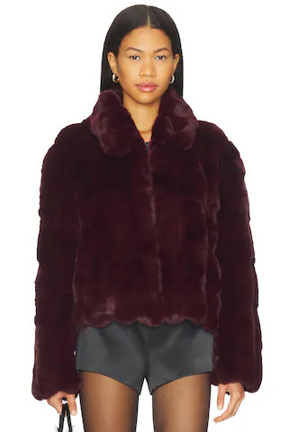 Bardot Sylvie Zip Faux Fur Jacket in Burgundy from Revolve.com | Revolve Clothing (Global)