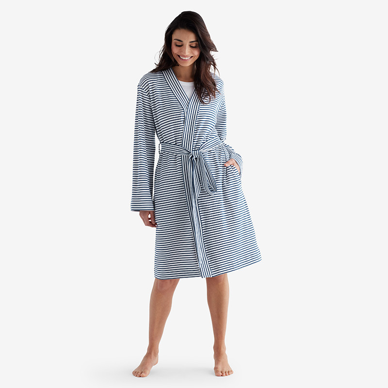 Yarn-Dyed Stripe Pima Robe - Blue, Size XS, Peruvian Cotton | The Company Store | The Company Store