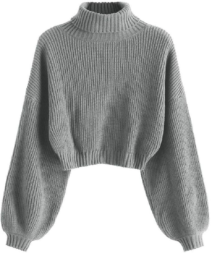ZAFUL Women's Pullover Sweater Drop Shoulder Plain Knitted Cropped Sweater Pullover Solid Long Sl... | Amazon (US)