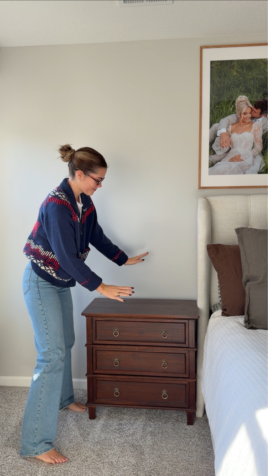 our new bedroom nightstands 100% wood! we got the walnut color 
jeans in a 25 extra long and sweater in a large 

#LTKdayinmylife #LTKstorytime #LTKHome