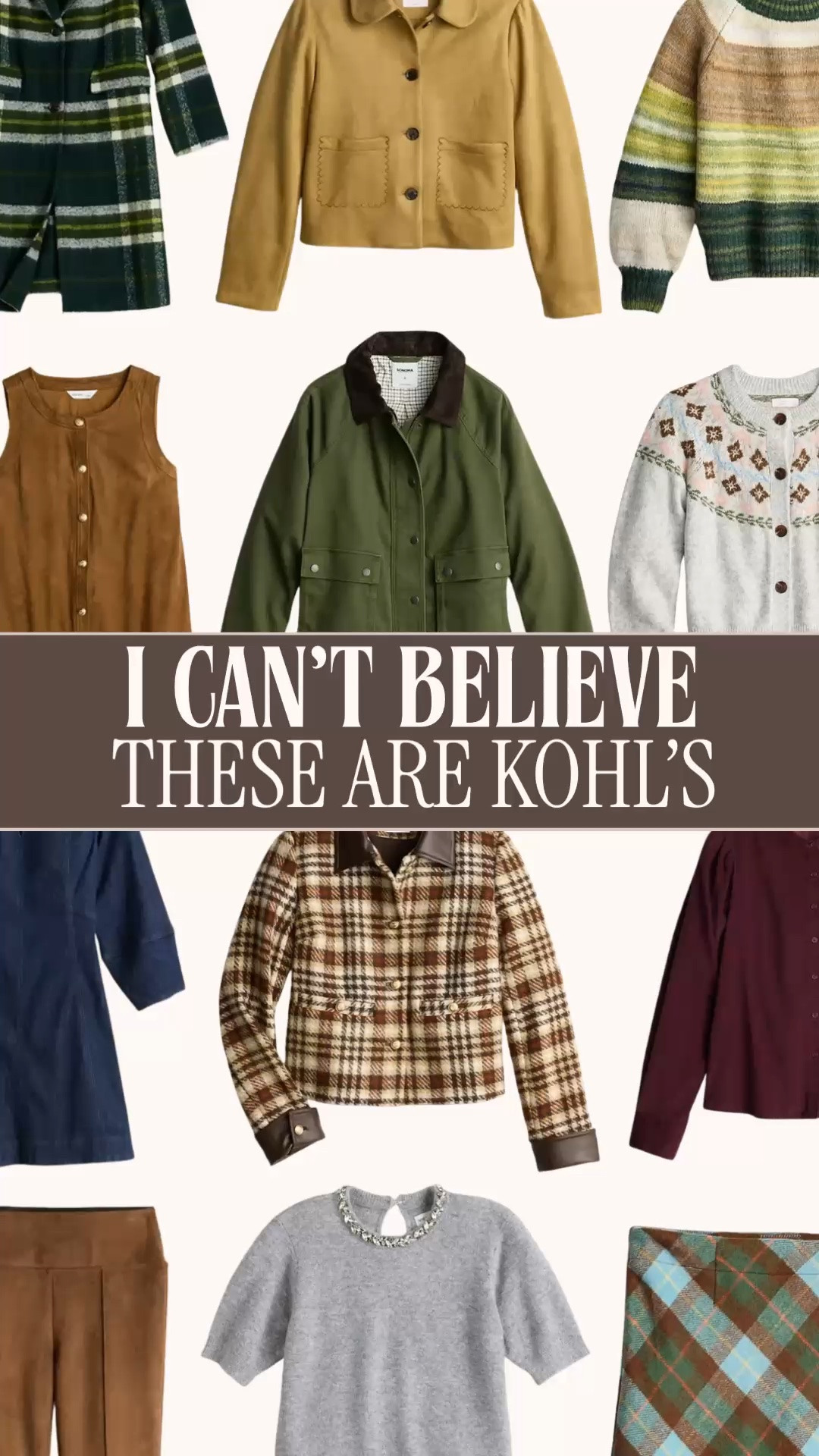 Kohl’s preppy fall style | heritage prep outfits | fall jackets and sweaters | Kohl’s finds

The plaid jacket with the contrast collar got me first. Then I spotted the scalloped pockets, corduroy collar, Fair Isle cardigan and argyle. Kohl’s, what is happening? 👀

This fall lineup has so many of the details I hunt for: a forest green plaid coat, a cropped camel jacket, an olive field jacket, a textured plaid jacket and knits with color and pattern. There’s also a denim dress, a burgundy top and brown pants if you’re building outfits for your fall wardrobe. 

Pair the patterned sweaters with dark denim for everyday fall outfits, or add one of the jackets over a dress for teacher outfits, workdays and weekends. If your version of preppy fall style involves plaid, Fair Isle, rich colors and a good collar, take a look at these Kohl’s finds below.

Kohl’s fall fashion 2026, Kohl’s finds, Kohl’s new arrivals women, Kohl’s fall outfits, Kohl’s preppy style, preppy fall outfits women, classic preppy style, heritage prep style, East Coast fall style, New England fall outfits, affordable preppy clothing, plaid jacket women, green plaid coat, cropped fall jacket, camel jacket women, olive field jacket women, corduroy collar jacket, Fair Isle cardigan women, striped fall sweater, argyle fall outfit, denim dress fall, burgundy fall top, brown fall pants, teacher outfits fall, fall work outfits women, business casual outfits women, Thanksgiving outfit ideas, fall wardrobe essentials

#KohlsFinds #KohlsStyle #PreppyStyle #FallOutfits #HeritagePrep #TeacherOutfits #FallFashion

#LTKSeasonal #LTKWorkwear #LTKSaleAlert