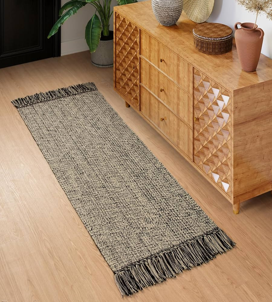 Collive Hallway Runner Rug, 2x5 Washable Natural/Black Modern Entryway Runner Rug Hand-Woven Cott... | Amazon (US)