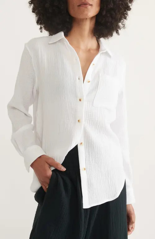 Marine Layer Double Gauze Cotton Button-Up Shirt in White at Nordstrom, Size Small | Nordstrom