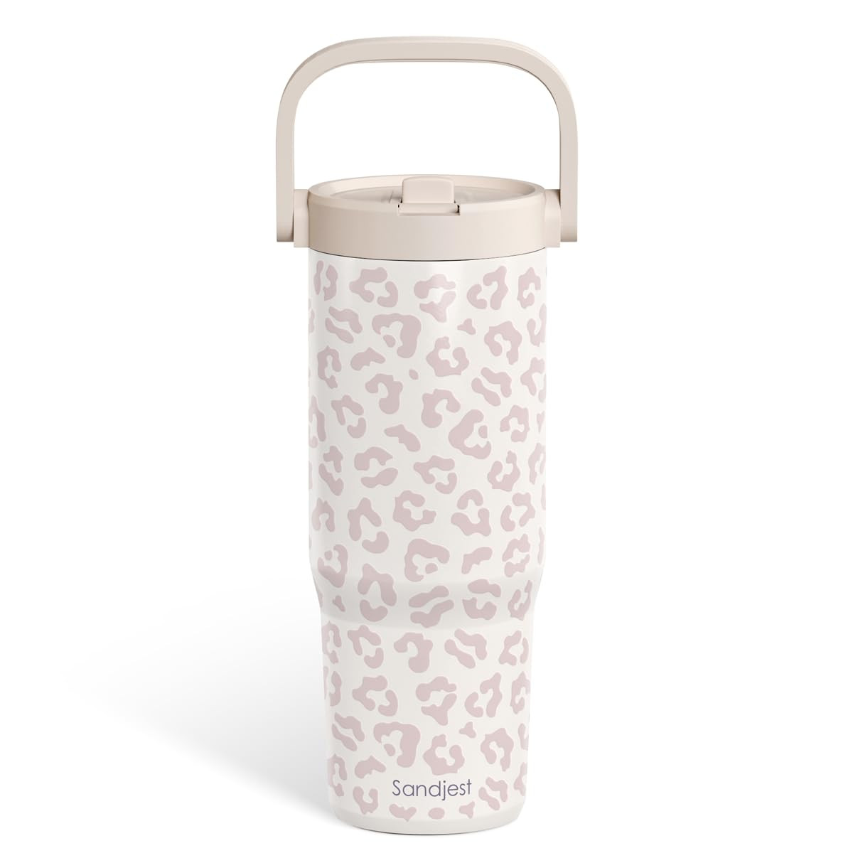 SANDJEST Leopard Skin Stainless Steel Straw Lid Tumbler 30oz with Carry Handle for Women Girls, I... | Amazon (US)