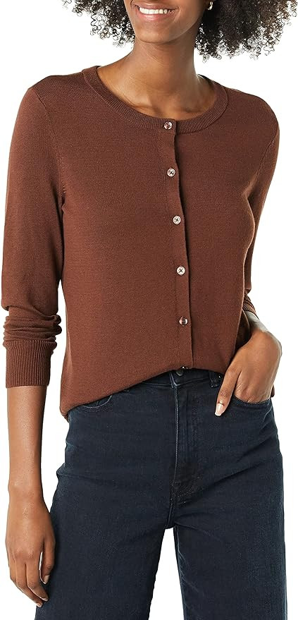 Amazon Essentials Women's Lightweight Crewneck Cardigan Sweater (Available in Plus Size) | Amazon (US)