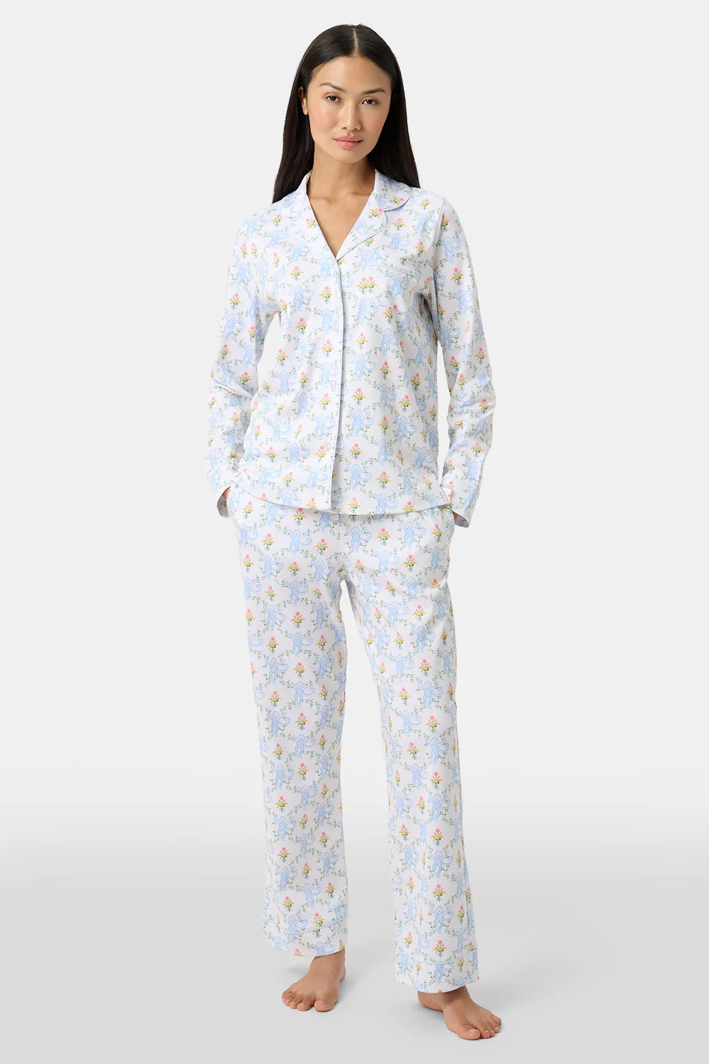 Floral Monkey Trellis Long Sleeve Polo Pajamas | Roller Rabbit