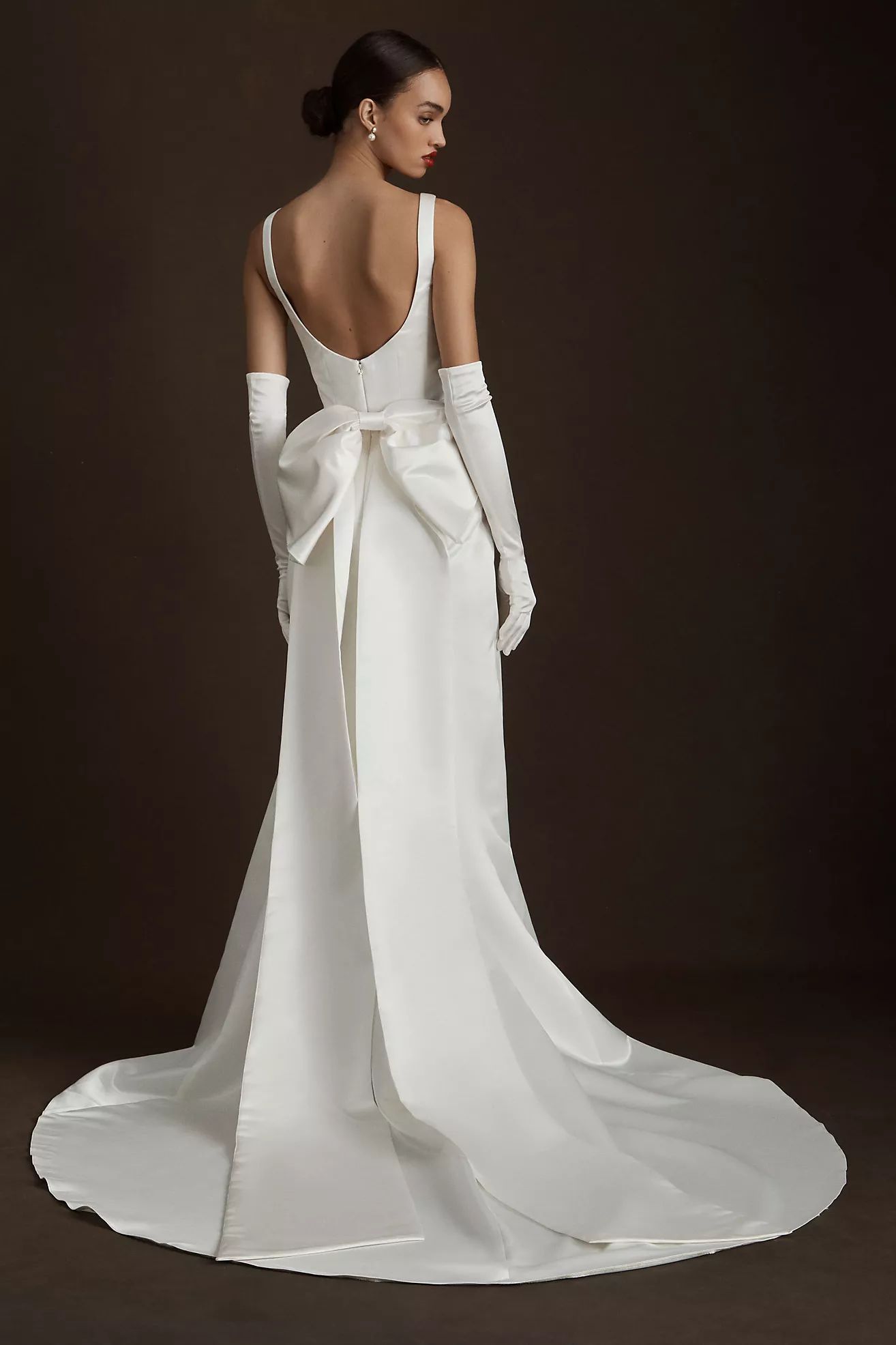 Wtoo by Watters Laurie Square-Neck Bow Satin Wedding Gown | Anthropologie (US)
