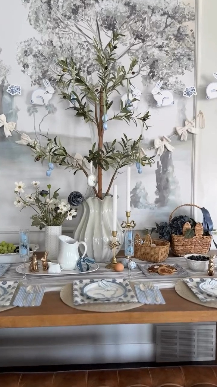 SPRING BRUNCH- Give me all the blue and white home decor this spring from @mymindseyeinc . It is so dainty and beautiful for this season. 

Comment “blue” for links!

#twinmom #easterdecor #springdecor #tablescape #springtablescape