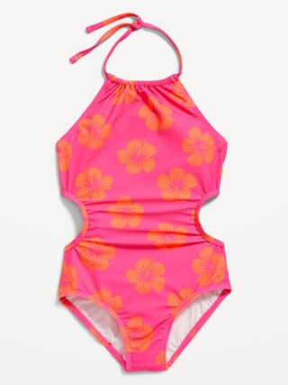 Printed Halter Side-Cutout One-Piece Swimsuit for Girls | Old Navy (US)