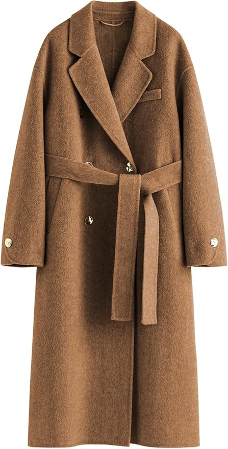 Peaceglad Womens Pea Coats Fall Long Trench Coat Double Breasted Button Down Lapel Belted Peacoat | Amazon (US)