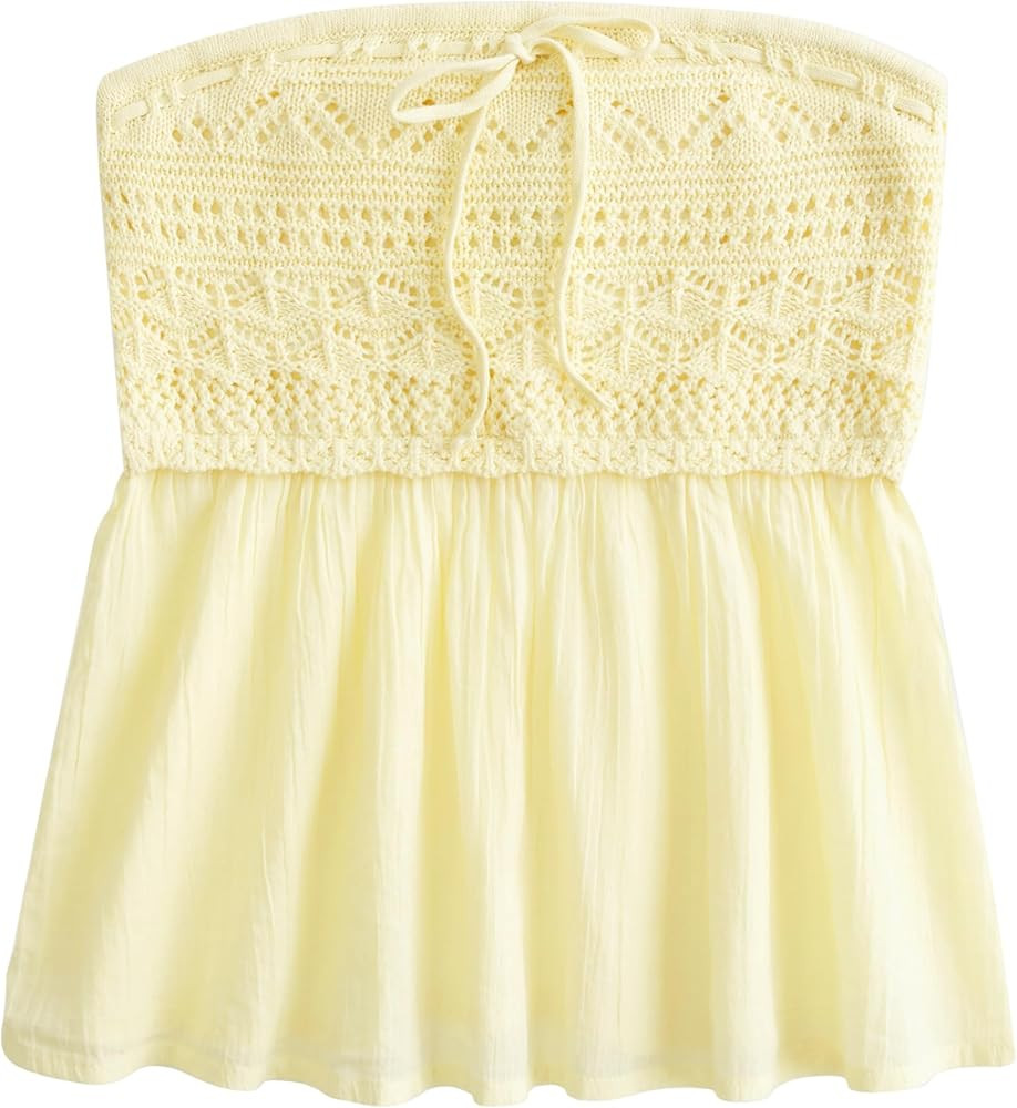 Women Floral Print Strapless Bandeau Top Summer Sleeveless Flowy Cute Tube Tops Y2k Going Out Pep... | Amazon (US)