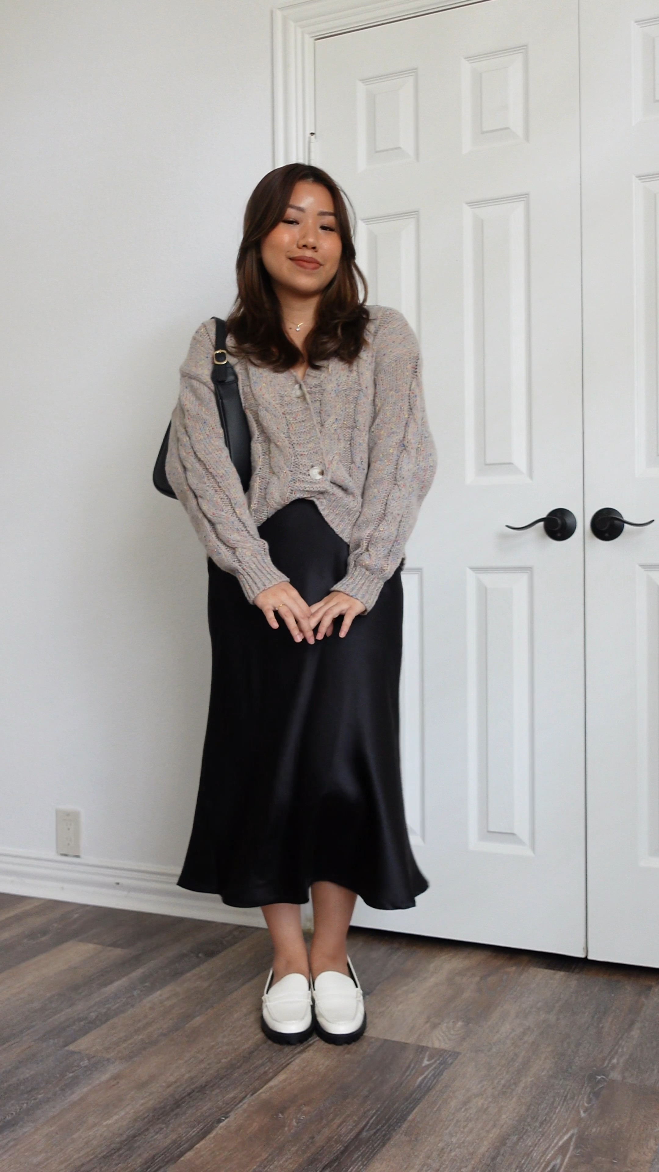 Easy comfy fall outfit 🖤

Knit cardigan size S
Satin midi skirt size M
Loafers size 7 - size up a half size
Black shoulder bag 

Amazon fashion amazon finds amazon outfit fall outfits satin skirt oversized cardigan teacher outfits loafers fall fashion midsize petite mom outfit 

#LTKmidsize #LTKfindsunder50 #LTKsalealert