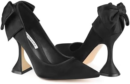 Zzheels Women's Bow Heels Pointed Toe Chunky Pumps | Back Bow Pumps, Flare Heels, Block Heels, He... | Amazon (US)