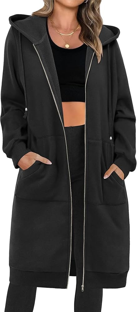 Zeagoo Women's Zip Up Hoodies Oversized Fleece Long Tunic Sweatshirts Casual Long Sleeve 2024 Fal... | Amazon (US)