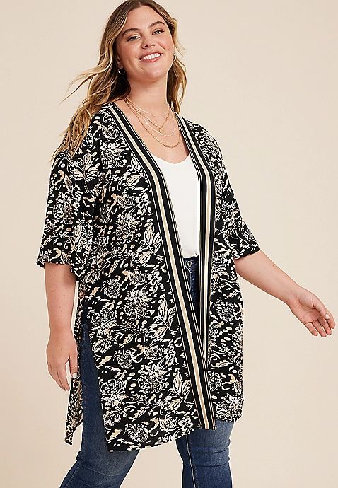 Plus Size Floral Border Kimono | Maurices