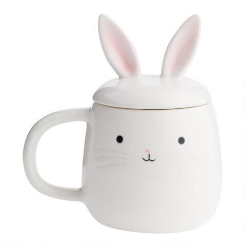 White Bunny Ears Mug With Lid | World Market