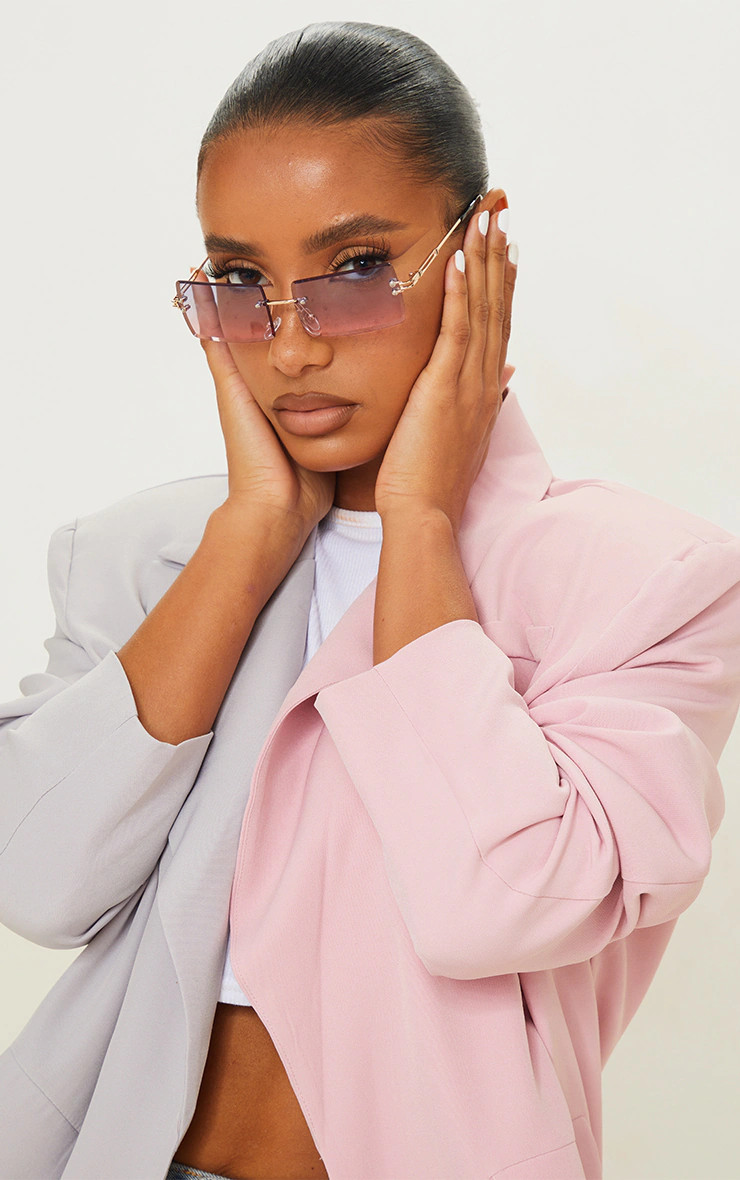 Blue With Pink Faded Lens Square Frameless Sunglasses | PrettyLittleThing UK