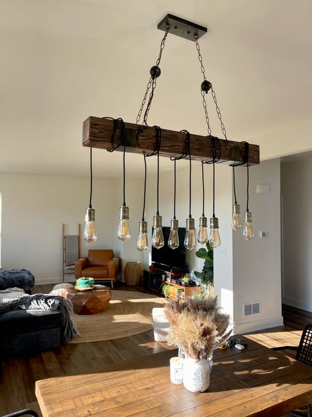 Finally got my new rustic 10 light wooden chandelier installed. It’s a perfect addition to my boho farmhouse vibe home. #chandelier #juterug #farmhouse #boho #bohostyle # rustichome 

#LTKhome
