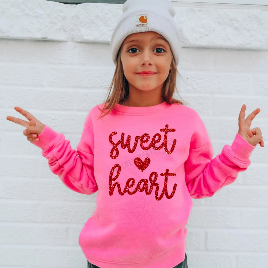 Girls Glitter Sweetheart Sweatshirt, Sweatheart Shirt, Cute Valentine's Day Shirts for Kids, Girl... | Etsy (US)