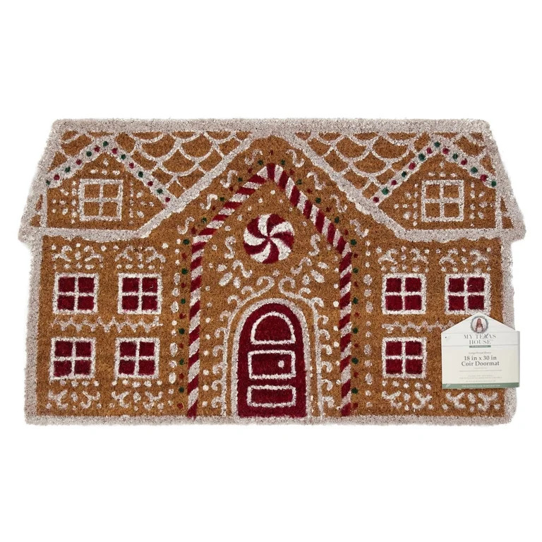 My Texas House Multicolor Gingerbread House Outdoor Coir Christmas Doormat, 18" x 30" | Walmart (US)