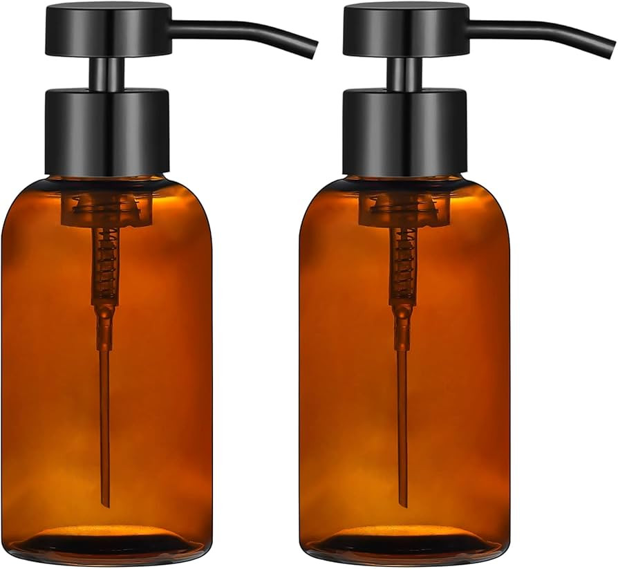 2 Pack Thick Amber Glass Pint Foaming Soap Dispenser with Matte Black Stainless Steel Foam Pump, ... | Amazon (US)