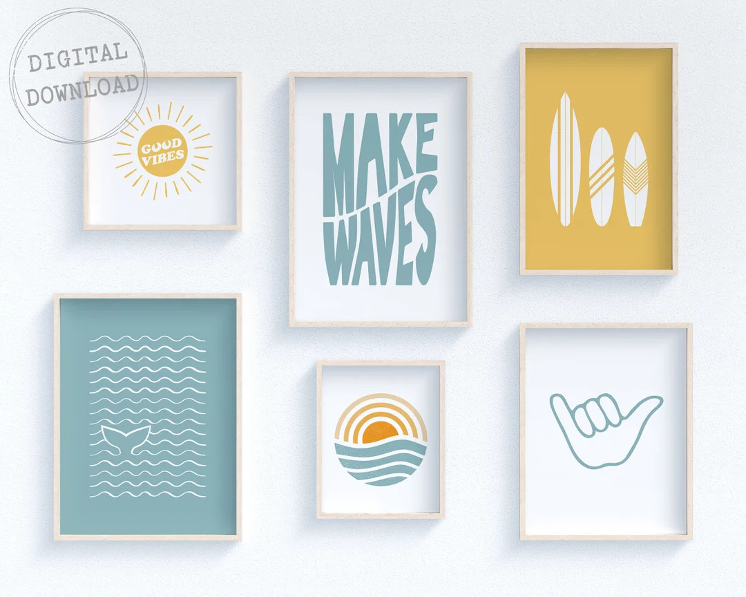 Set of 6 Prints, Large Printable Wall Art, 6 Piece Beach Set, Coastal Prints, Make Waves Print, S... | Etsy (US)