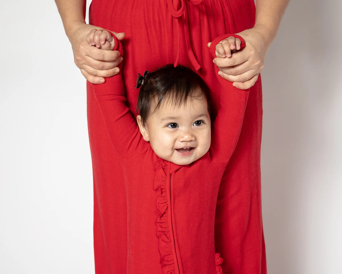 Red Ruffled Convertible Footed One Piece | Sunset Snuggles