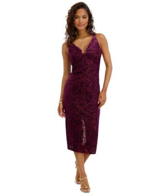 Siena Women's Burnout V-Neck Midi Dress - Bordeaux | Macy's